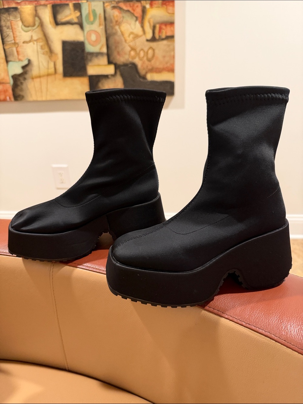 Brand New Black Platform Sock Boots - Women's High-Chunky Heel